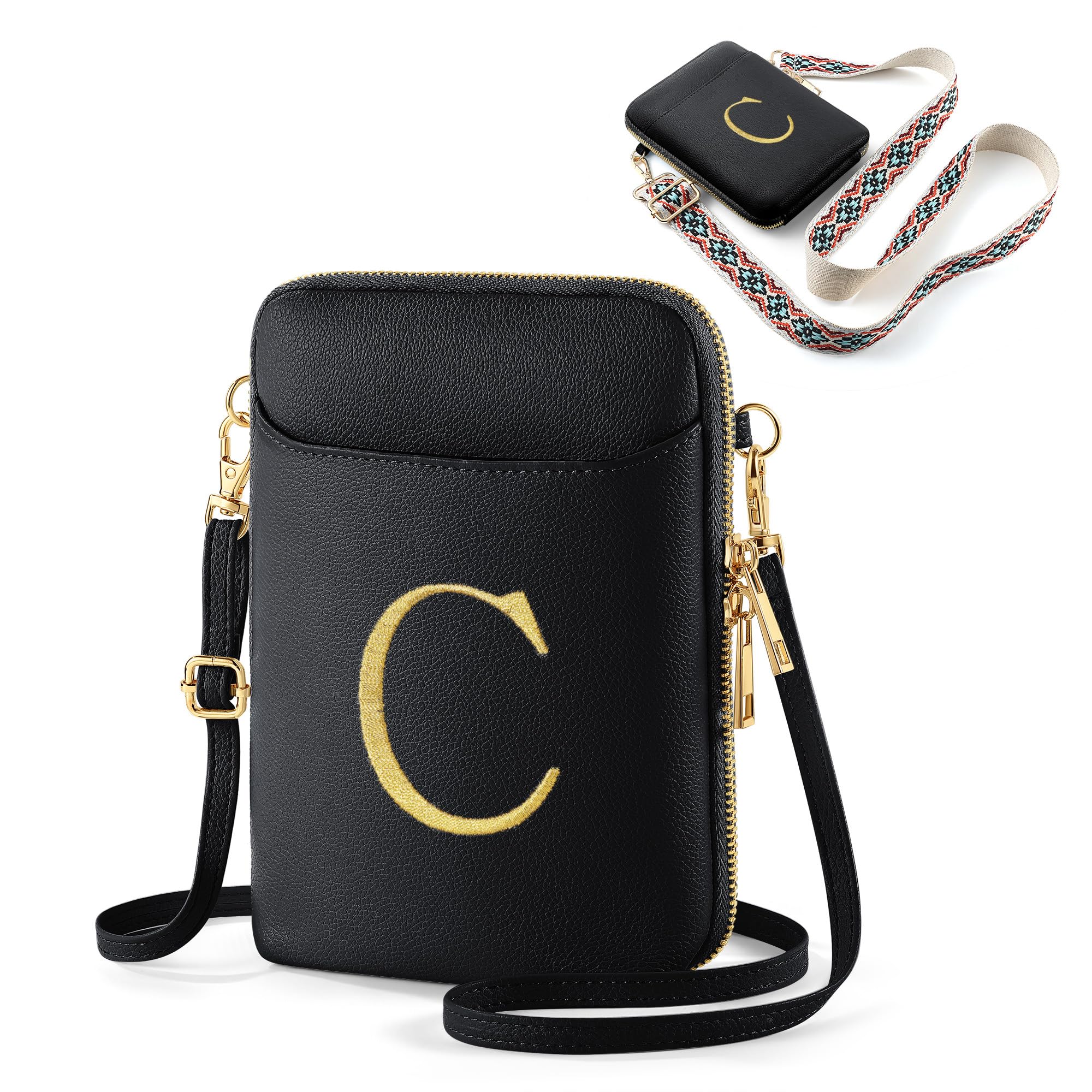 YOOLIFE Crossbody Bags for Women Personalized Gifts for Women Small Purses for Women Sling Bag for Women Black Leather RFID Blocking Cell Phone Wallet Women Girlfriend Sister Friend female Gifts C
