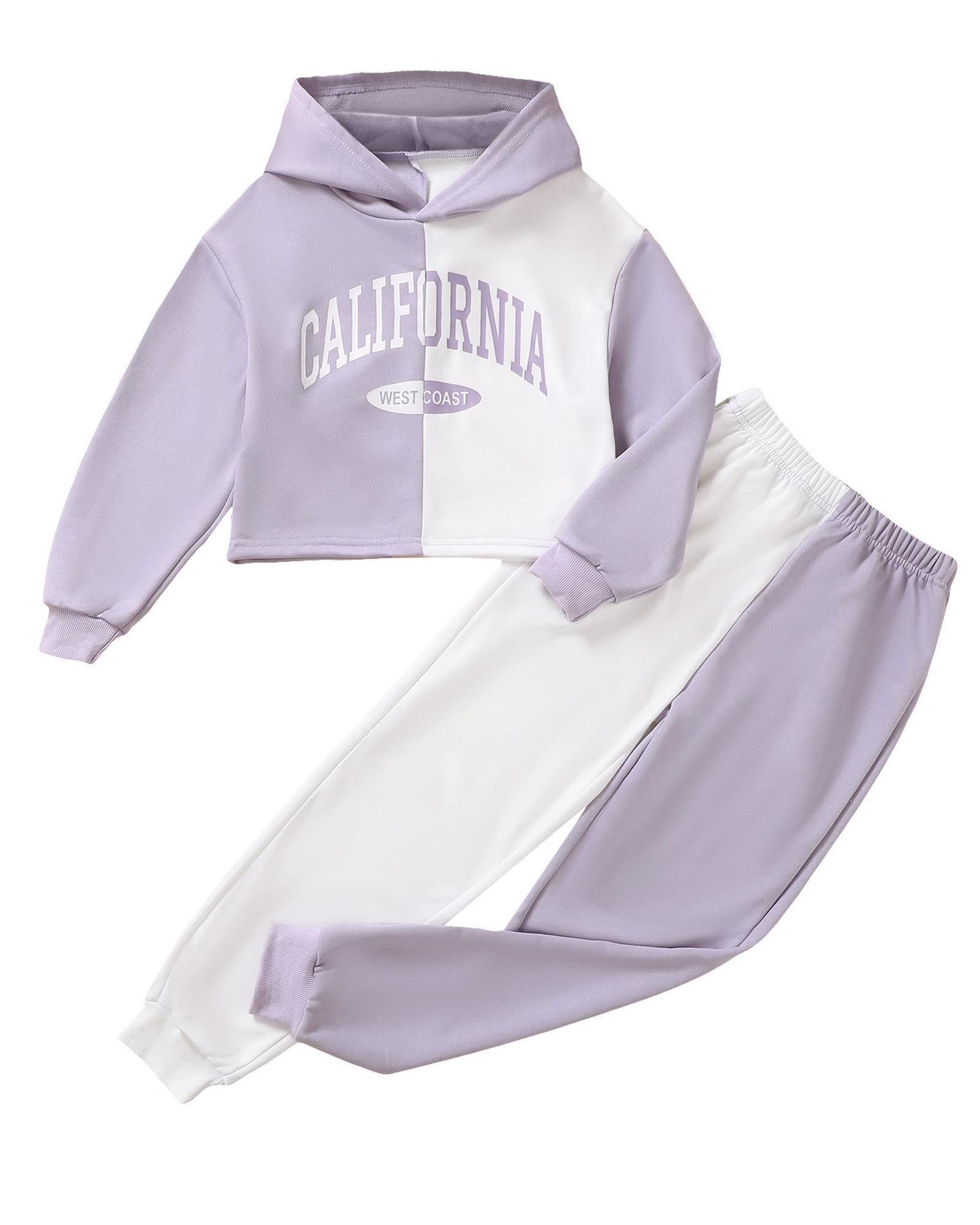 HIGHUZZA Girls 2 Piece Outfits Crop Hoodie Top Sweatsuit Fall Winter Clothing Sets Long Sleeve Kids Sweatshirt Jogger Sweatpants Cute Tween Clothes Size 11